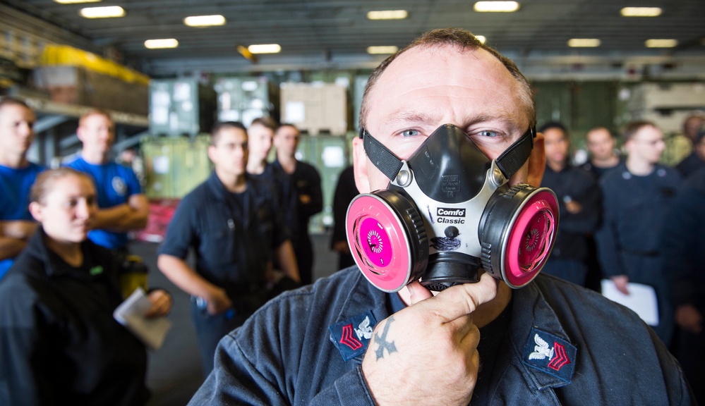 USS Iwo Jima (LHD 7) Conducts Respirator Fit Test