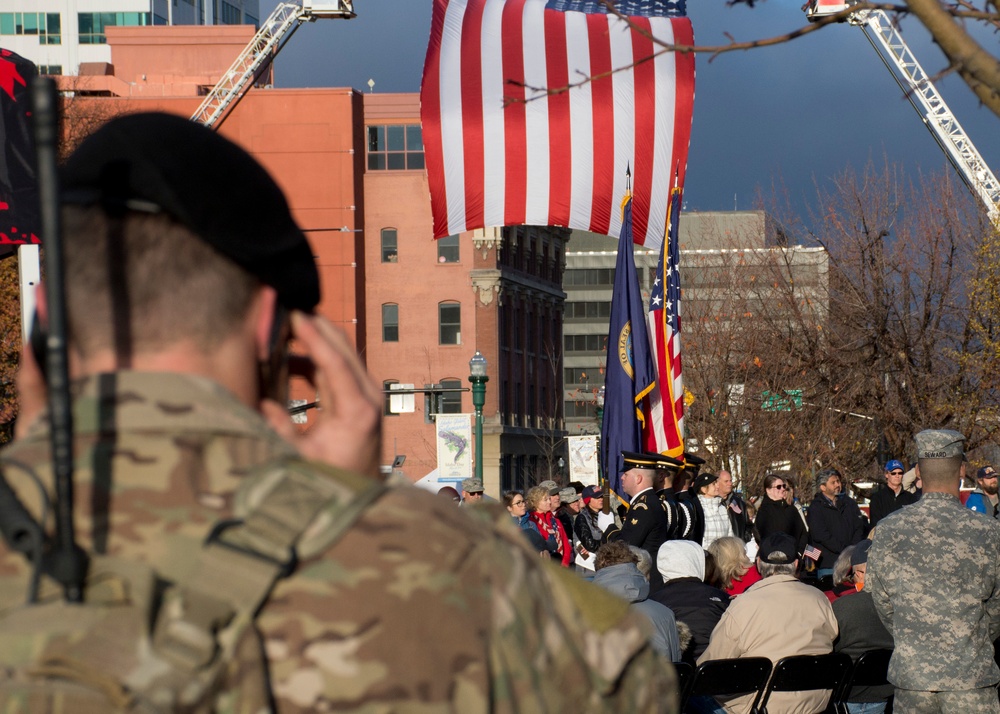 Air Controller Calls in Flyover at Boise Veteran Day Parade 2017