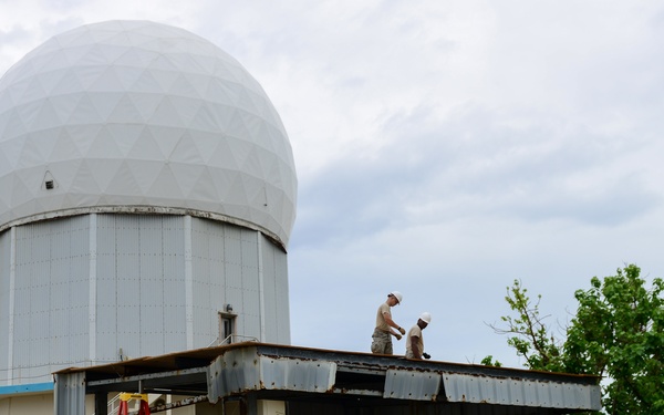 Civil Engineering Airmen repair a fuel shelter