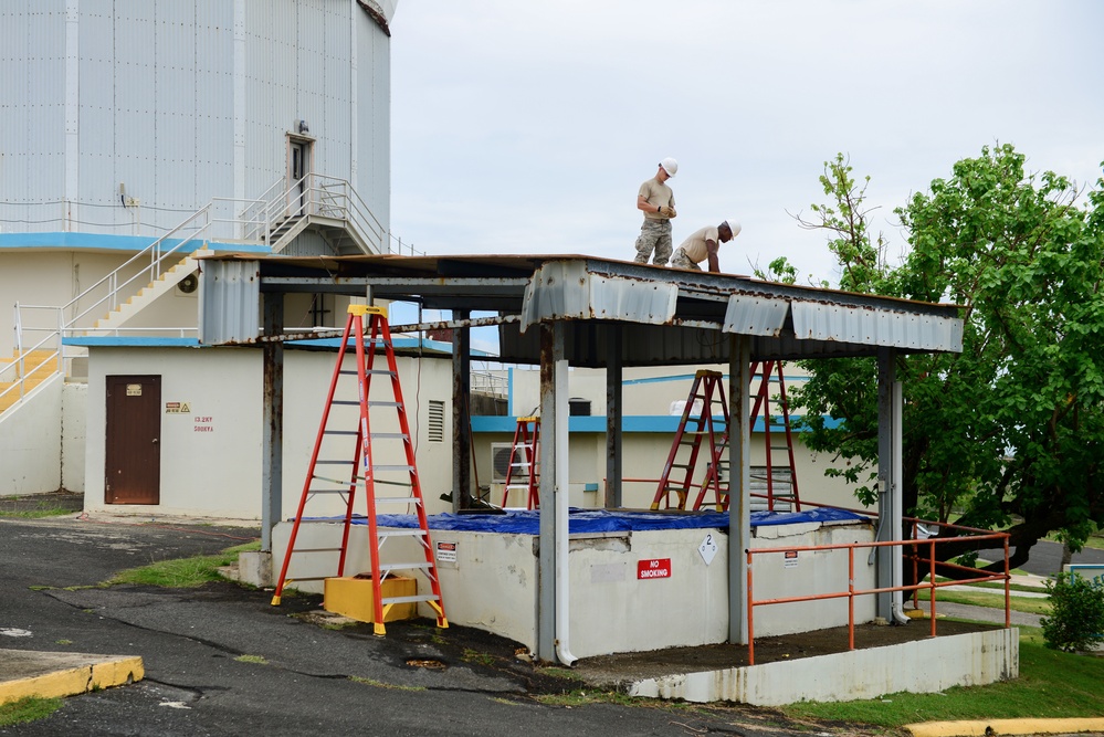 Civil Engineering Airmen repair a fuel shelter