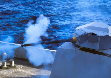 USS San Diego (LPD 22) Fires the Forward MK-46 30MM Gun