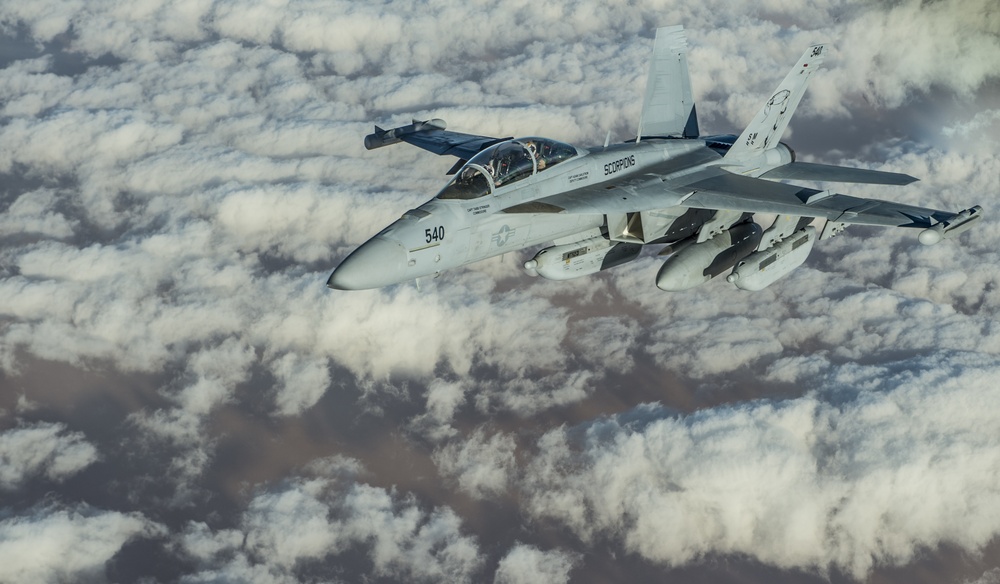 KC-135 Provides Aerial Refueling for French Rafales and E/A-18G Growlers