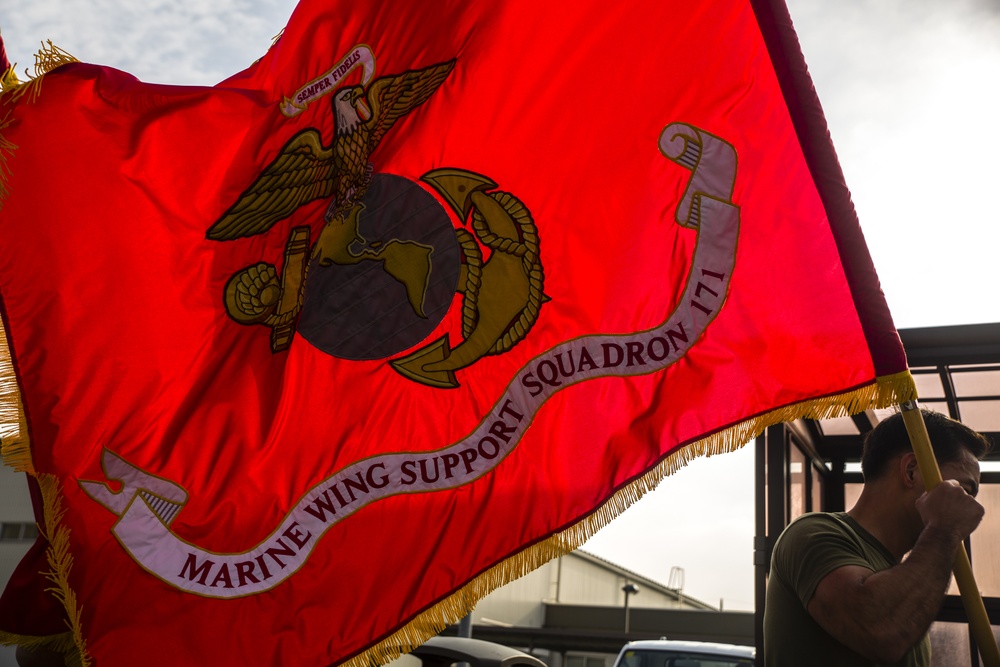 MAG-12 runs their battle colors in support of 1st MAW's 242-mile run