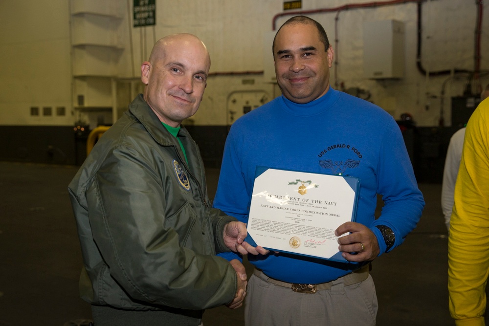 USS Gerald R. Ford Air Department Awards at Quarters