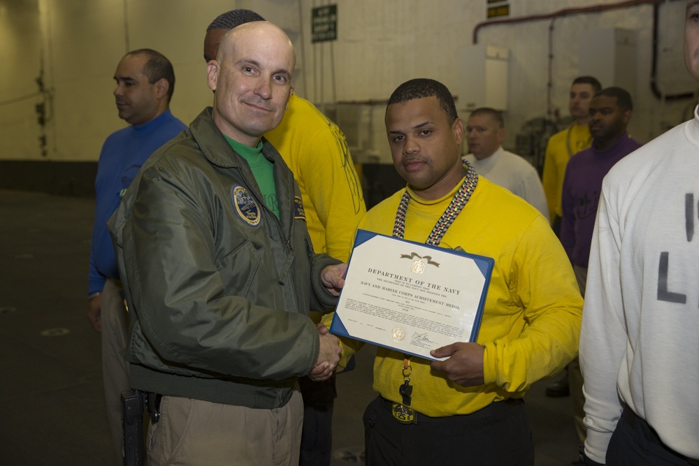 USS Gerald R. Ford Air Department Awards at Quarters