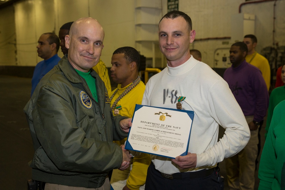 USS Gerald R. Ford Air Department Awards at Quarters