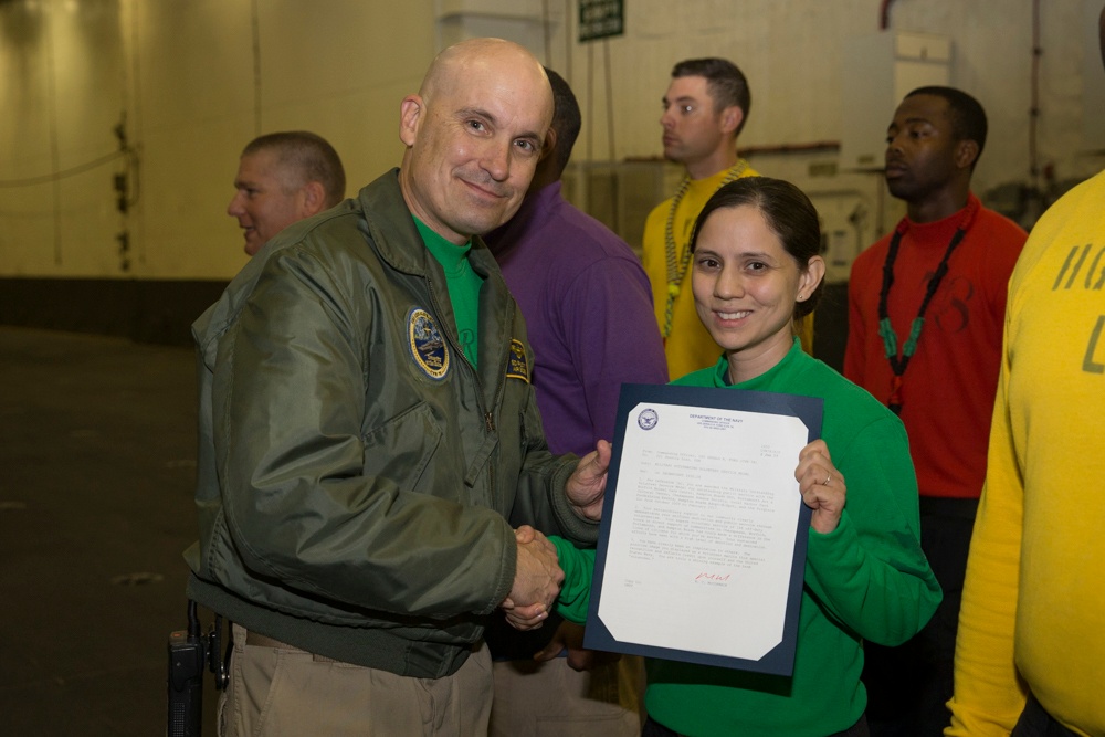 USS Gerald R. Ford Air Department Awards at Quarters