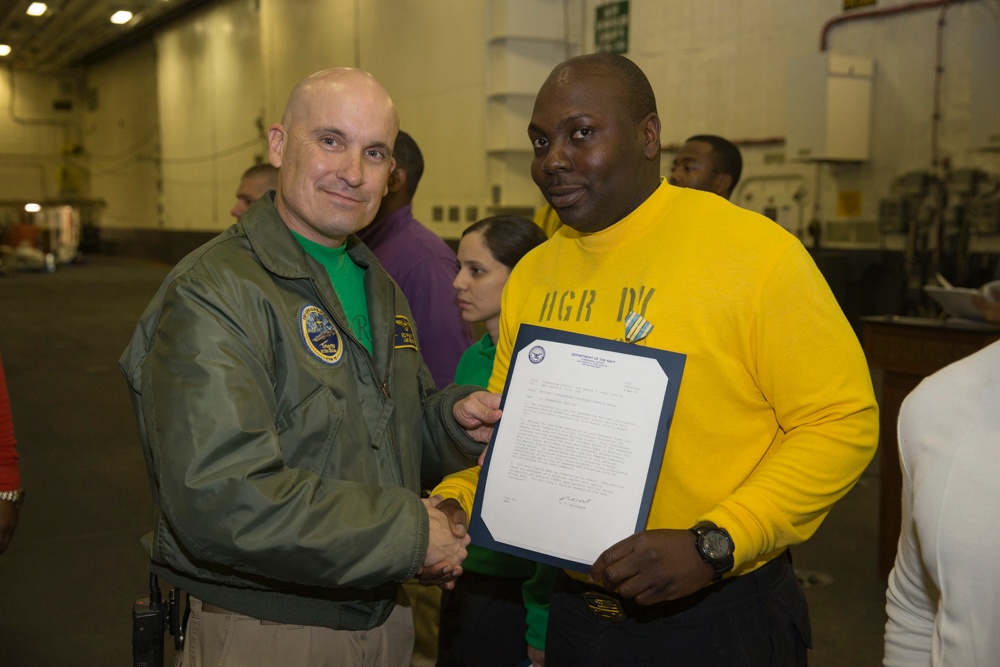 USS Gerald R. Ford Air Department Awards at Quarters