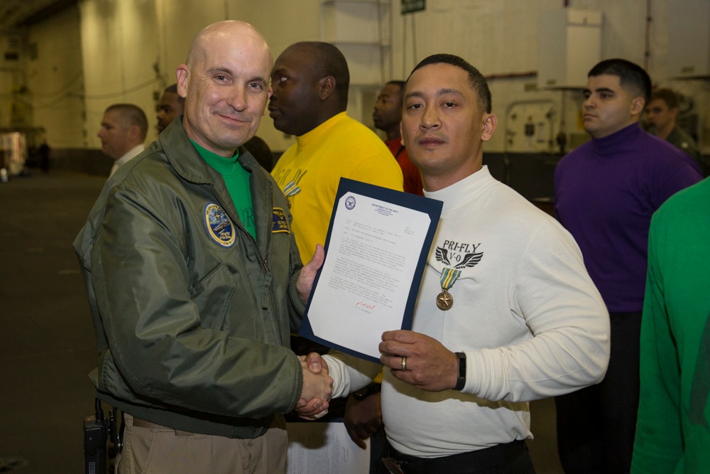 USS Gerald R. Ford Air Department Awards at Quarters