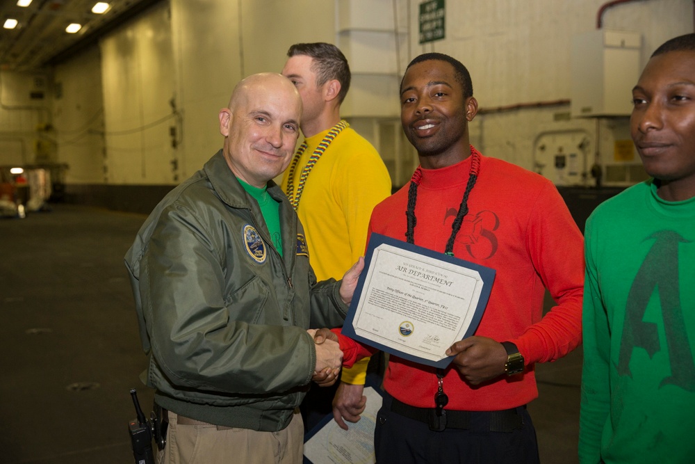 USS Gerald R. Ford Air Department Awards at Quarters