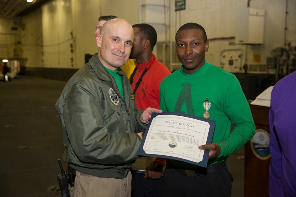 USS Gerald R. Ford Air Department Awards at Quarters