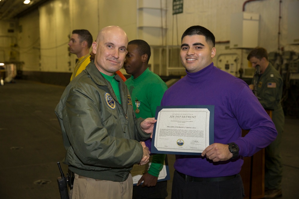 USS Gerald R. Ford Air Department Awards at Quarters