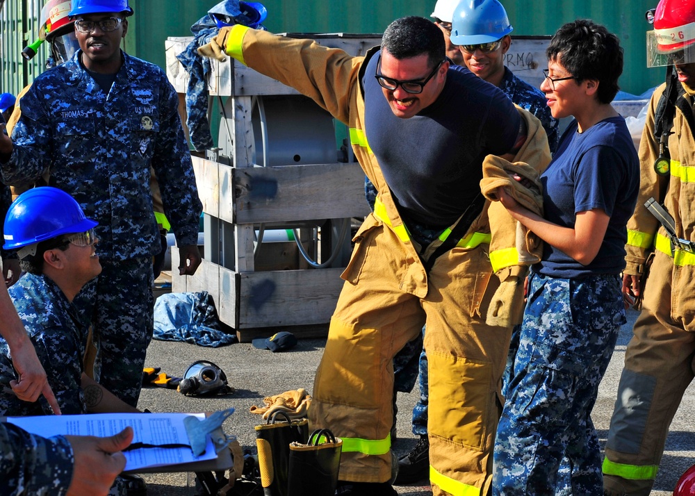 Sailors participate in Damage Control training.