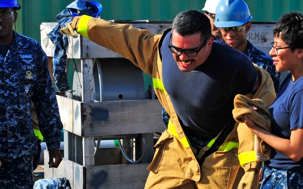 Sailors participate in Damage Control training.