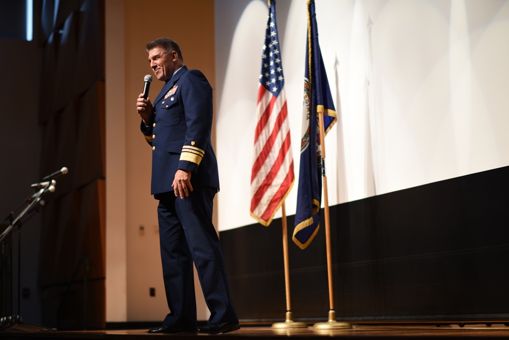 Vice Adm. Karl Schultz speaks during a Veterans Day event at NSU