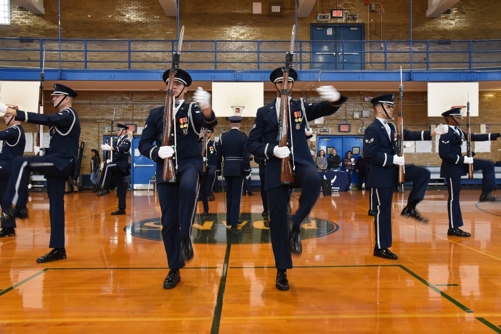 United States Air Force Drill Team performs for John Adams High School