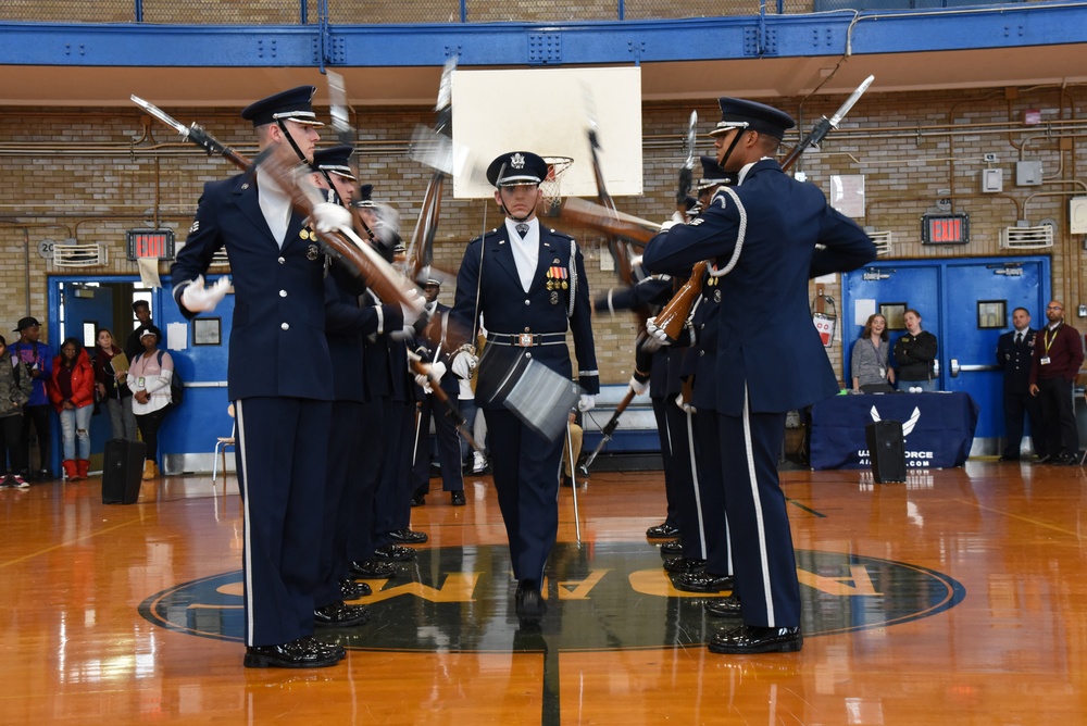 United States Air Force Drill Team performs for John Adams High School