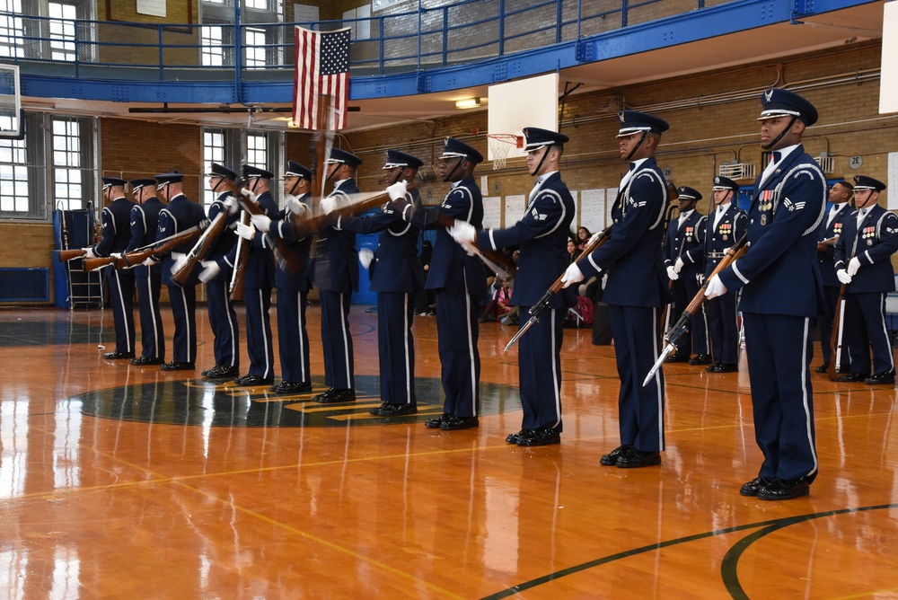 United States Air Force Drill Team performs for John Adams High School