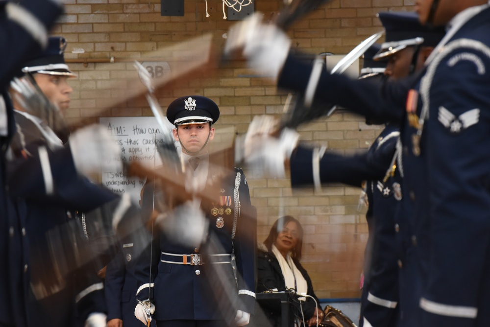 United States Air Force Drill Team performs for John Adams High School