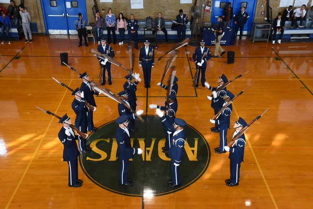 United States Air Force Drill Team performs for John Adams High School