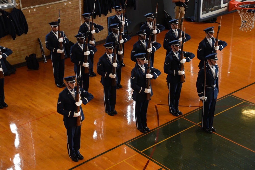 United States Air Force Drill Team performs for John Adams High School