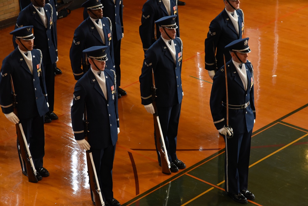 United States Air Force Drill Team performs for John Adams High School