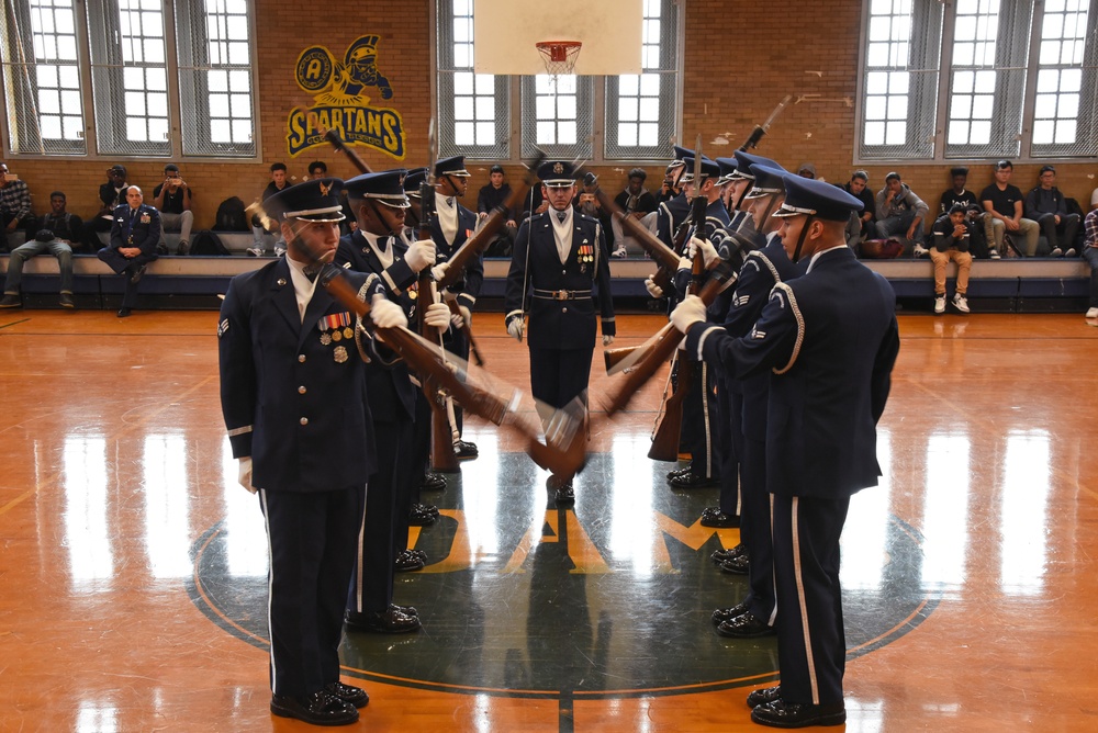 United States Air Force Drill Team performs for John Adams High School