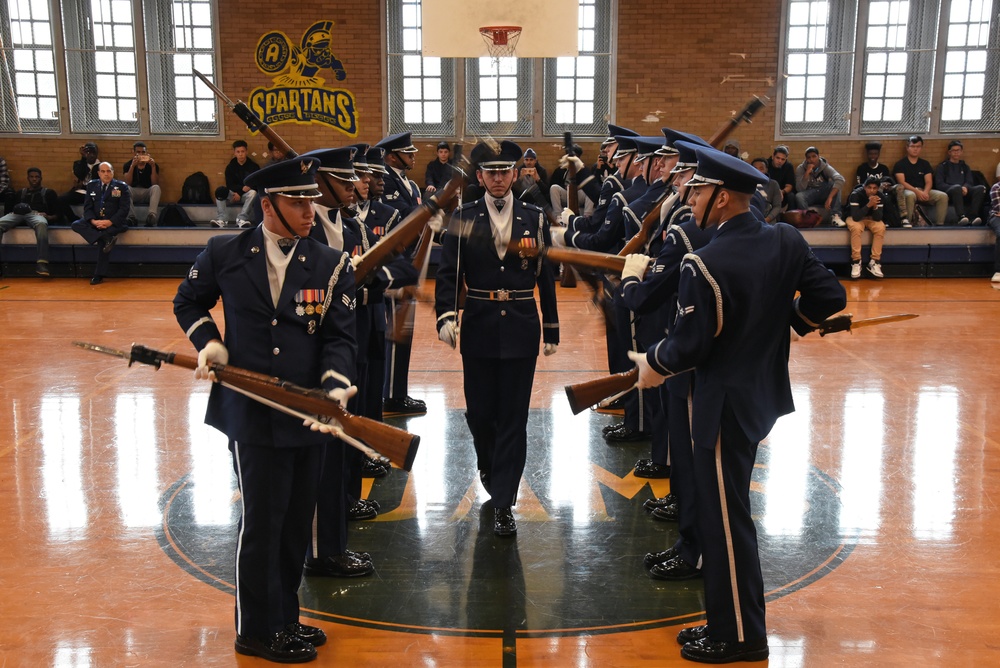 United States Air Force Drill Team performs for John Adams High School