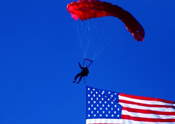 Paratroopers assigned to 3rd Brigade Combat Team march in Veterans Day parade, Southern Pines, N.C., Nov. 11, 2017