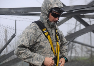 Preparing to climb a 200-ft tower