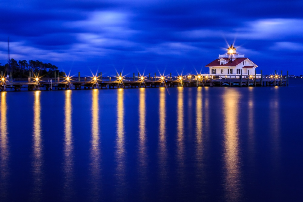 Roanoke Marshes Lighthouse at Night