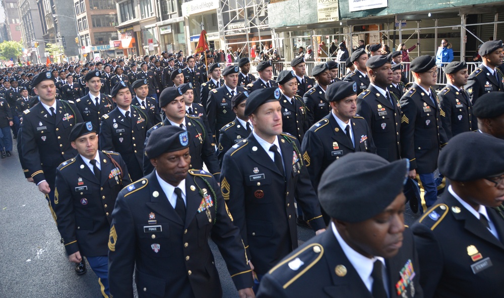 New York Army National Guard marches in New York City Veterans Day Parade