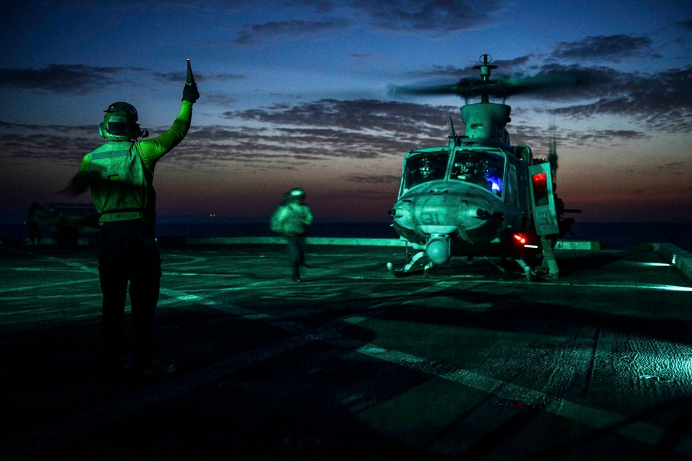 USS San Diego (LPD 22) Evening Flight Deck Operations