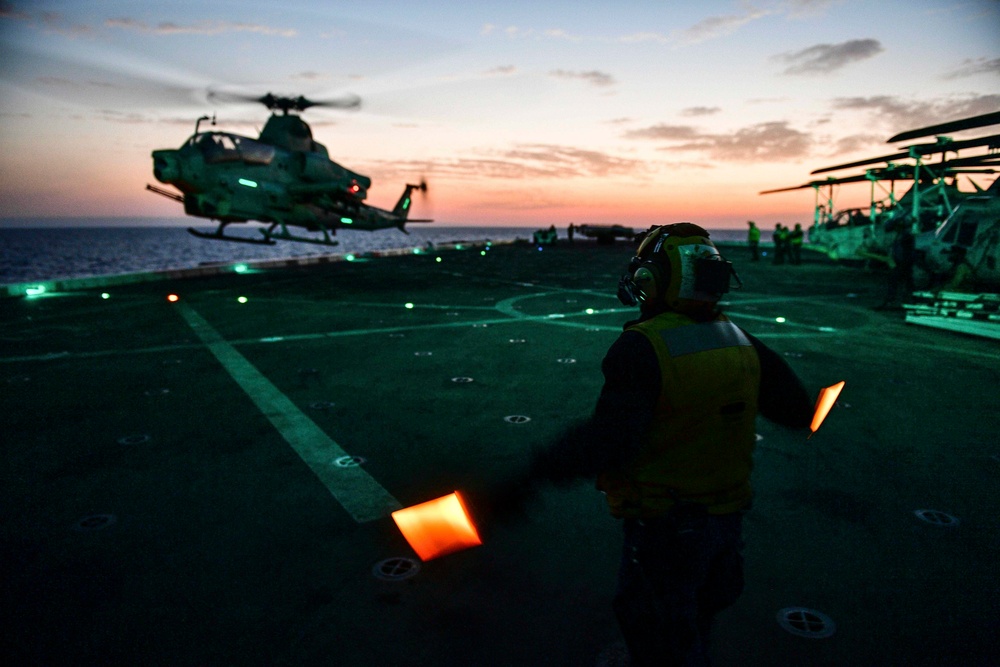 USS San Diego (LPD 22) Evening Flight Deck Operations