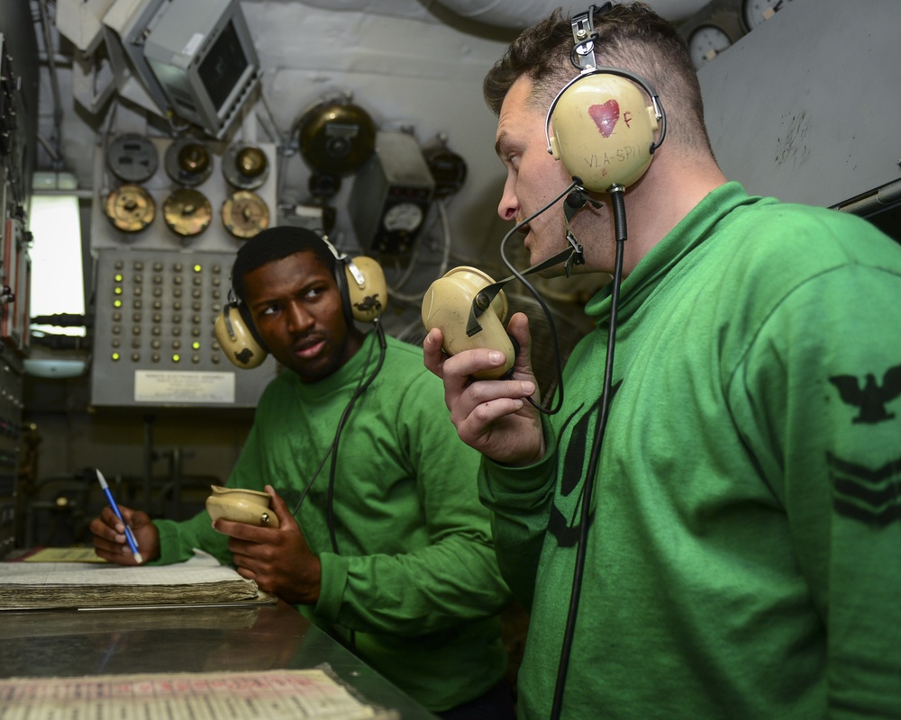 Sailors Man Catapult Control Room