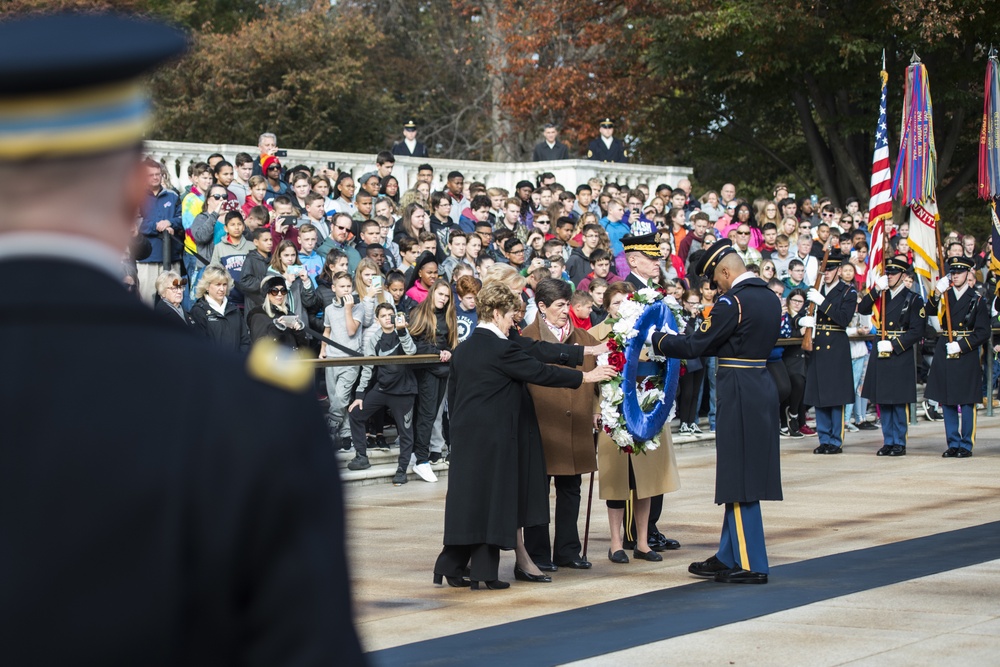 Army Arlington Ladies Participate in an Army Full Honors Wreath-Laying Ceremony at the Tomb of the Unknown Soldier