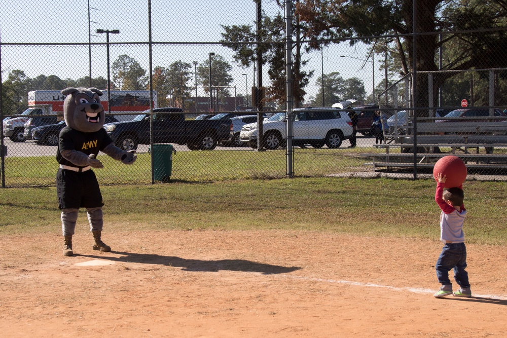 Rocky plays kickball