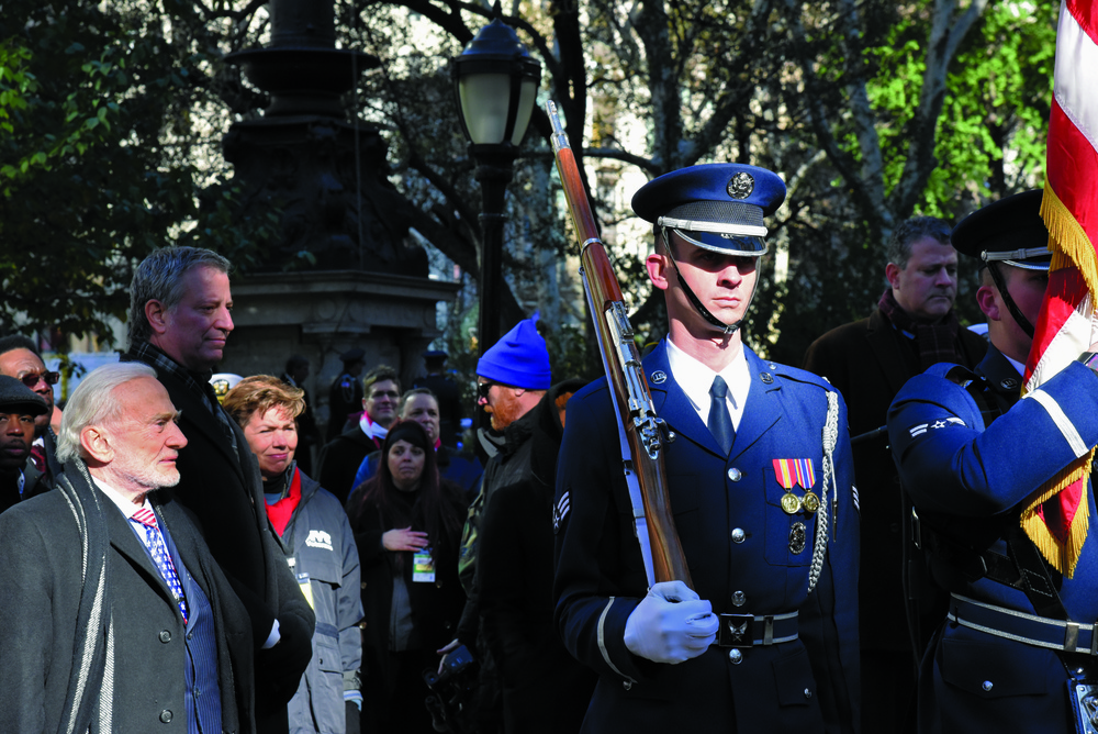 Air Force Honor Guard marches in New York City Veterans Day Parade