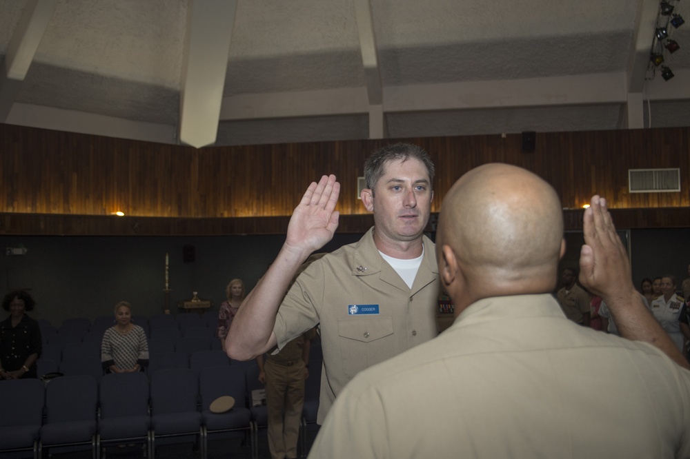 Naval Base Guam Command Master Chief Re-Enlists Sailor, Retires After 30 Years of Honorable Service