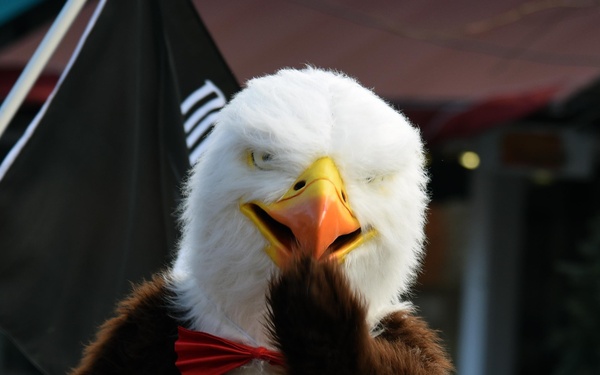Flags flow, Opinicus stands tall during parade