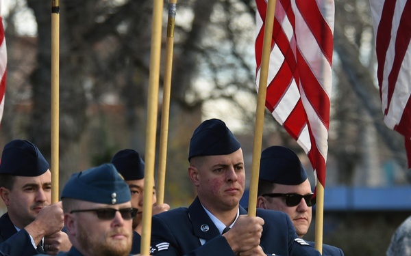 Flags flow, Opinicus stands tall during parade
