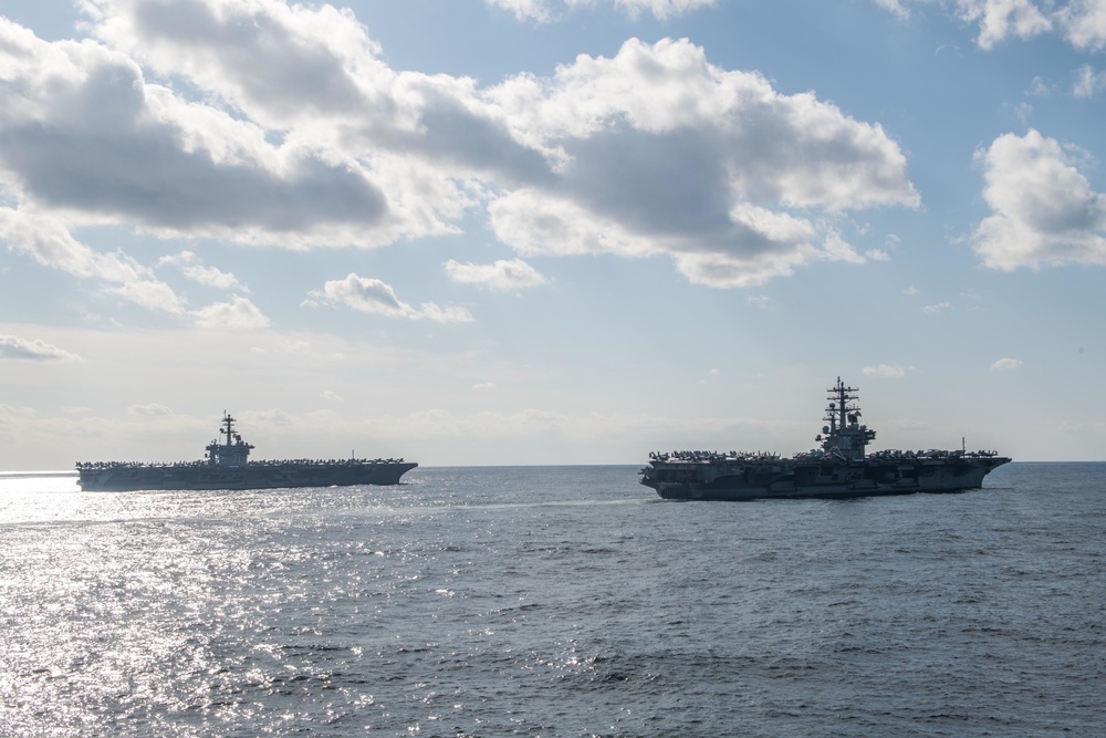 U.S. Navy Three-Carrier Strike Force Conducts Photo Exercise