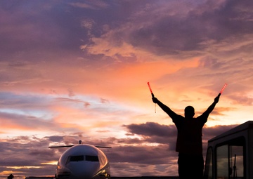 Aircraft Marshall Guides Cargo Plane Bearing Food, Puerto Rico