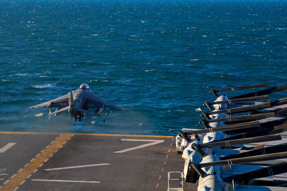 Harriers take off aboard USS Iwo Jima