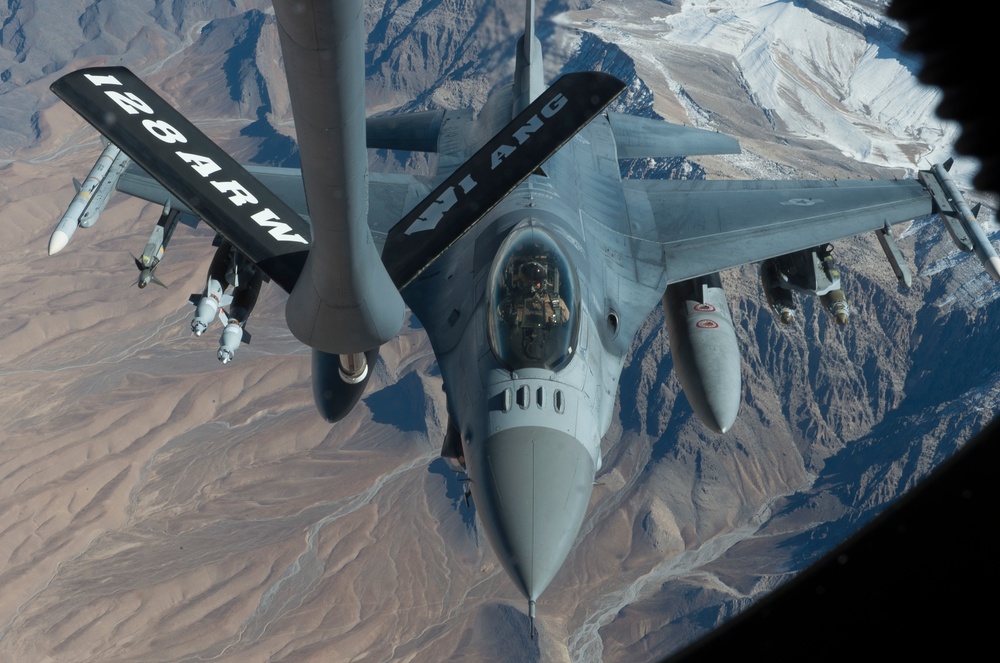 KC-135 refuels F-16s over the skies of Afghanistan