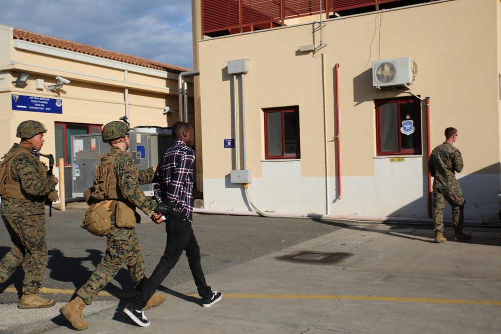 SPMAGTF-CR-AF Marines and Sailors conduct evacuation control center training