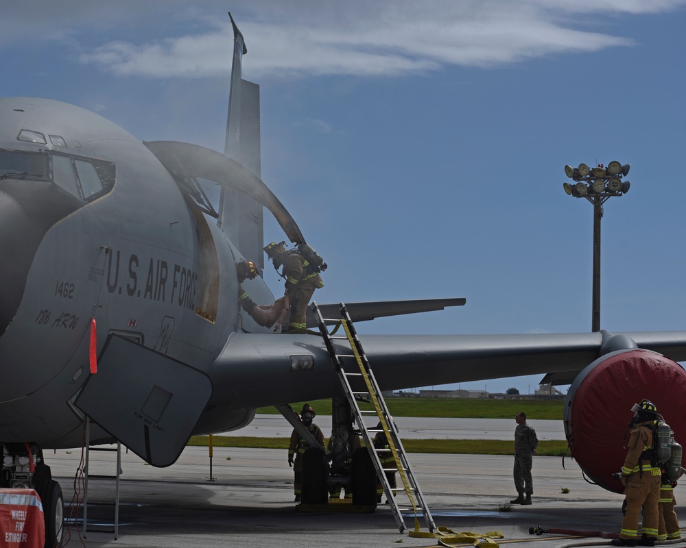 Andersen AFB Fire Department conducts an aircraft egress exercise