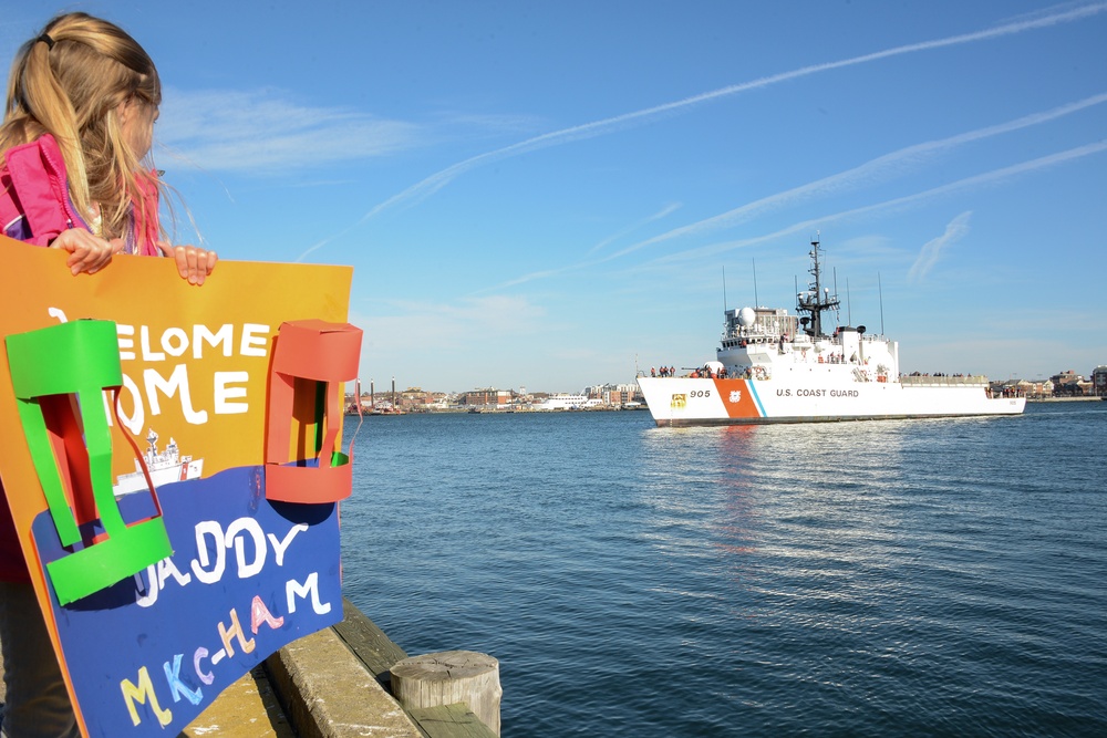 Coast Guard Cutter Spencer returns to Boston following 3-month counter narcotic patrol, international Arctic exercise