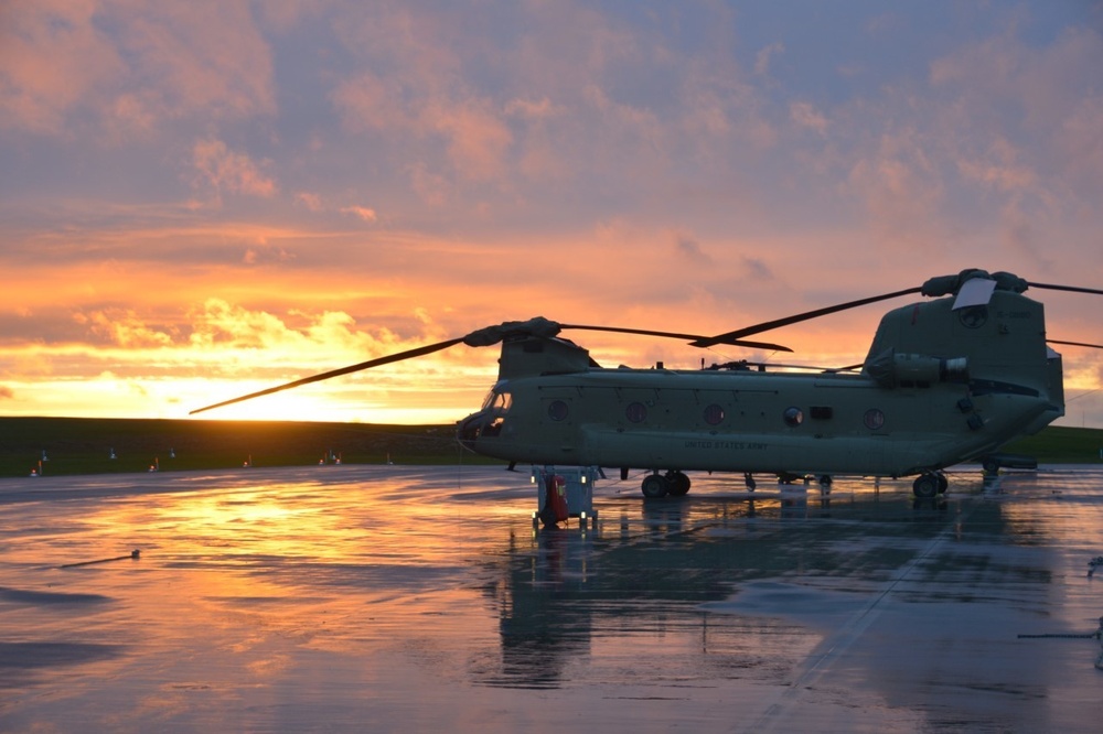 CH-47 Chinook Helicopters During Sunset