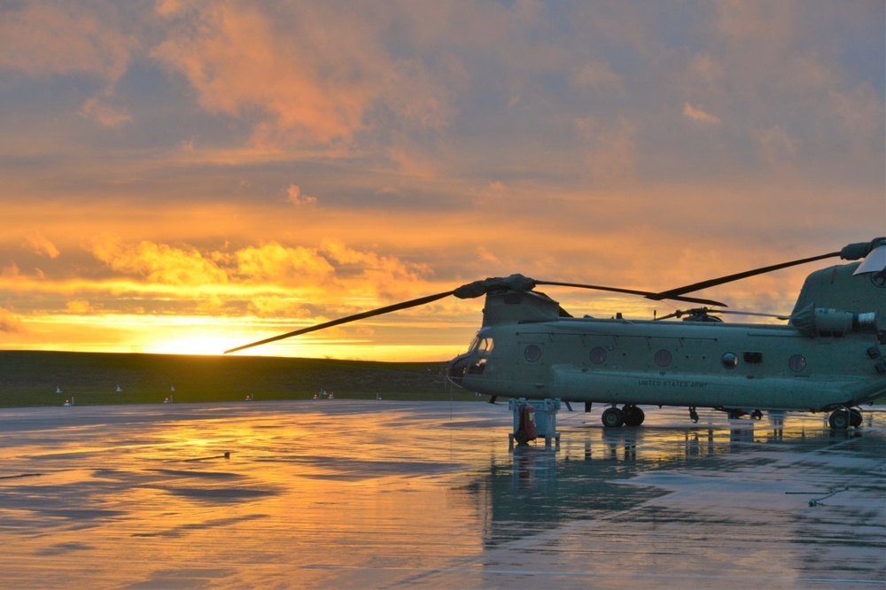 CH-47 Chinook Helicopters During Sunset